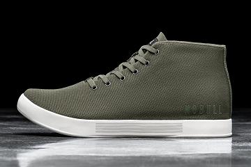 Dark / Green Nobull Ivy Ivory Canvas Mid Men's Trainers | CA R1398V